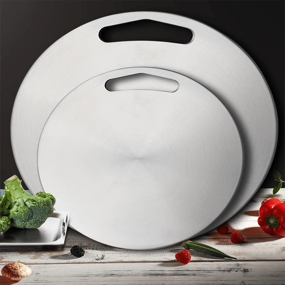 1pc/2pcs/3pcs/Outdoor, Kitchen Stainless Steel Cutting Board, Pizza Cutting Board, Stainless Steel Round Cutting Board, Dishwasher Double-Sided Pizza Meat Fruit Vegetable
