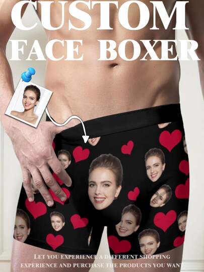 Calzoncillos bóxer personalizados para hombres - Ropa interior larga personalizada con diseño de cara y corazón - Regalo divertido y lindo del Día de San Valentín para esposo, novio u hombre - Ropa interior con foto única personalizada para aniversario, cumpleaños u ocasión especial, Perro, Colorido, Lindo, Adorable, Contratado, Divertido, Personalizado, Único, Personalizado, Regalos ideales para él, Regalos ideales para ella, Novio, Novia, Familia, Amigos, Ella, Glamoroso