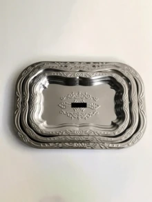 1 件不锈钢多用途矩形托盘、压花金属水果碗、不锈钢装饰托盘、珠宝和化妆品收纳盒、浴室收纳架、储物托盘