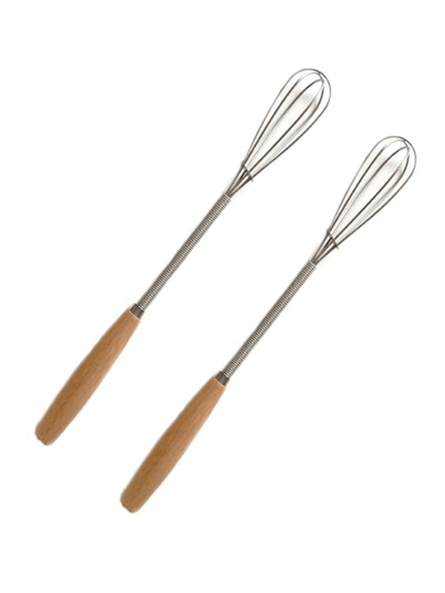 Mini Stainless Steel Whisk, Egg Beater, Small Mixer, 20cm With Wooden Handle For Stirring, Beating, Blending Ingredients, Mixing Sauces