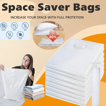 Sacos de armazenamento, 5 pacotes de sacos de selagem a vácuo com bomba para economizar espaço, sacos de espaço, sacos de selagem a vácuo para roupas, edredons, cobertores, organizador de cama