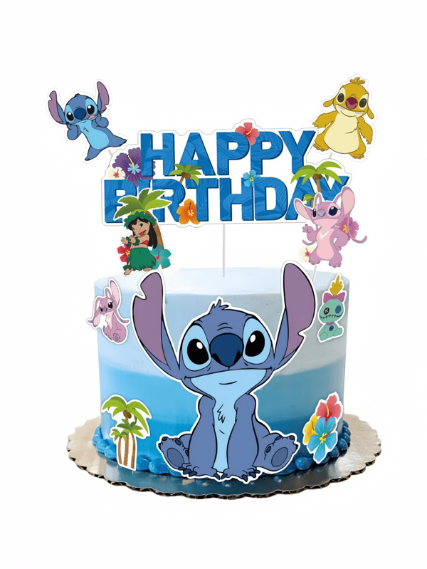 Disney Un set de 10 tarjetas decorativas de Stitch para pastel de Disney. Las tarjetas de inserto y las pegatinas se pueden colocar de manera flexible en el pastel, y puedes ajustar sus posiciones según tus preferencias, creando fácilmente un aspecto único.