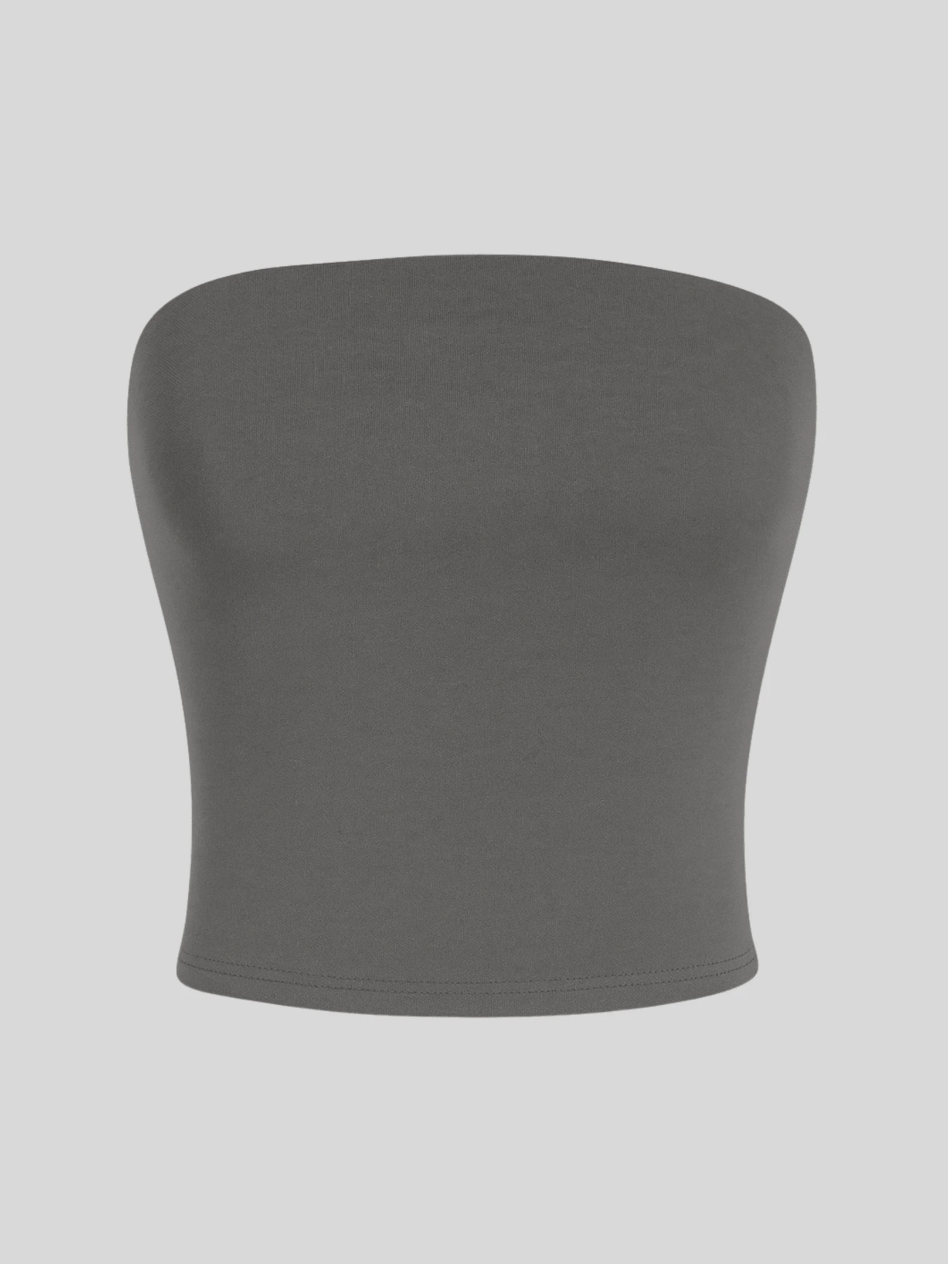 Women's Basic Cropped Tube Top Strapless Long Double Tube Top Without Pads - 灰色 - 查看 1