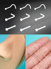 CIZME 3pcs Transparent Nose Studs, Transparent Nose Rings, Suitable For Workplace Wear, Straight, L-Shaped, Spiral UV Nose Studs, Nose Piercing Jewelry, Transparent Piercing Retainers - Clear - View 2