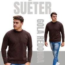 Men's Knitted Sweater Thick Mesh Cold Weather Blouse Round Neck High Quality - 鏽棕色 - 查看 2