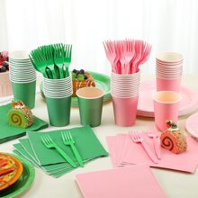 10/20 szt. Różowo-zielony zestaw dekoracji na imprezę z motywem czarownicy, jednolity kolor, artykuły imprezowe ze wzorem, w tym talerze imprezowe 7/9 cala, serwetki, kubki, odpowiednie na przyjęcie urodzinowe, spotkanie, piknik, wesele, ceremonię zaręczynową