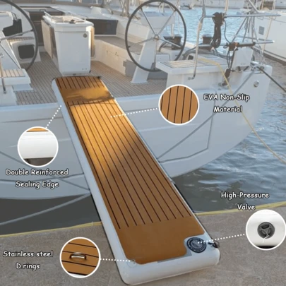 Floating Dock With Carry Bag, Inflatable Platform, Gangway For Lake Sea Water Boat, Floats For Island With Non-Slip Surface, Stainless Steel D-Rings, And UV-Resistant PVC + EVA Construction