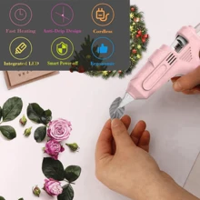 Pistola de silicona inalámbrica, pistola de silicona recargable por USB con 20 barras de silicona, kit de pistola de silicona rosa portátil de precalentamiento rápido para manualidades, artesanía, bricolaje, decoraciones y regalos de Navidad