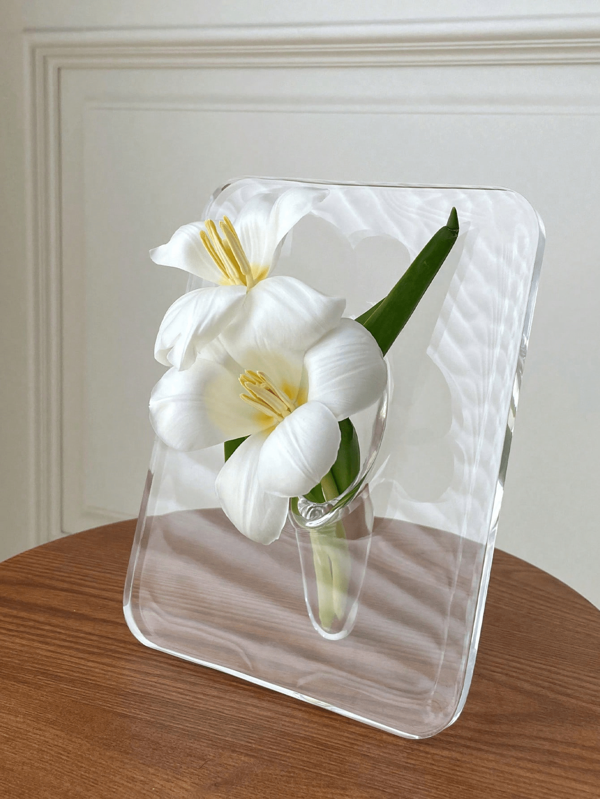 1PC Transparent Acrylic Vase, Rectangular Photo Frame Resin Hydroponic Green Plant Vase, Suitable For Living Room And Office Desktop Decoration Ornaments, Creative Art Gifts