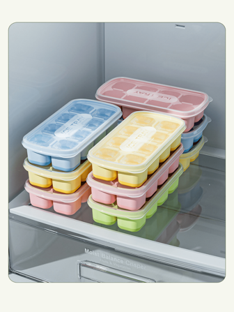 Simplistic Home Ice Cube Tray - Covered Homemade Ice Cube Mold, Soft Bottom Small Ice Cube Box, 8 Grid Fruit Freeze Ice Cube Trays, Storage Box