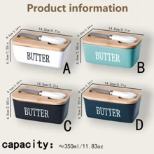 1 Piece 350 Ml / 11.83 Oz With Lid Ceramic Butter Plate And Knife, Available In White / Green / Black/Dark Blue, High-Sealing Cheese / Ceramic Butter Container, Elegant Ceramic Butter Jar, Table Butter Storage Box, With Double Silicone Sealing Ring