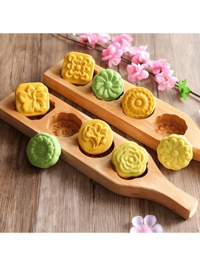 4pcs Wooden Flower Shaped Stamps, Wooden Mooncake Mold, DIY Handmade Mooncake Stamp, Pastry, Mung Bean Cake, Pumpkin Cake, Cookies, Buns, Mid-Autumn Festival Cake Mold, Cookie Cutter, Mooncake Maker, Baking Tools, Suitable For Restaurant/Outdoor/Catering/Party/Gift/Holiday