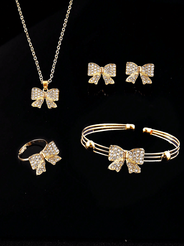 Set de 5 piezas de joyería de mariposa de cristal dorada, versátil y casual para niñas