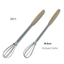 Mini Stainless Steel Whisk, Egg Beater, Small Mixer, 20cm With Wooden Handle For Stirring, Beating, Blending Ingredients, Mixing Sauces