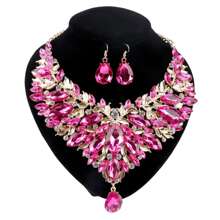 1 Set Elegant Crystal & Rhinestone Water Drop Necklace Earrings Jewelry Set, Suitable For Women Wedding Party Holiday Celebration, Birthday & Valentine's Day Gift,Mom,Mother,Mother's Day,Gift