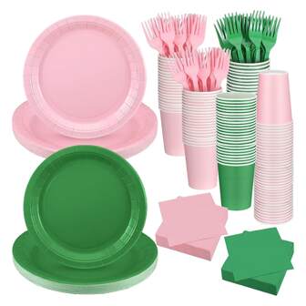 10/20pcs Pink & Green Witch Theme Party Decorations Set, Solid Color Pattern Party Supplies Including 7/9 Inch Party Plates, Napkins, Cups Suitable For Birthday Party, Gathering, Picnic, Wedding, Engagement Ceremony