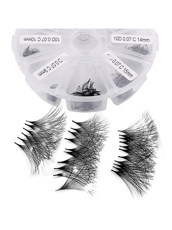 360pcs, 500pcs, 1000pcs 5D, 10D, 20D C Curl Mixed Length 9-16mm 0.07mm Thickness Bulk Individual Extension Flare Tip Lashes, Suitable For DIY And Salon Extensions
