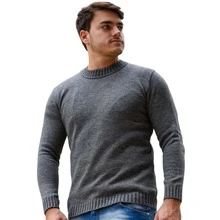 Men's Knitted Sweater Thick Mesh Cold Weather Blouse Round Neck High Quality - Dark Grey - View 1