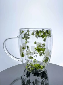 1 Double-Layer Glass Coffee Cup With Dried Flowers, Insulated And Heat-Resistant Water Cup, Suitable For Hot And Cold Drinks, Perfect For Cold Drinks, Sparkling Water, Fruit Tea, Juice And Latte Coffee - Suitable For Weddings, Parties, Bridal Showers, Birthday Gifts, Etc Back To School