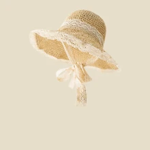 1pc Lace Trim Beach Sun Hat, Large Brim Breathable Shade Hat For Women Outdoor Camping Picnic, UV Protection Summer Cap