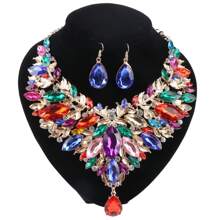 1 Set Elegant Crystal & Rhinestone Water Drop Necklace Earrings Jewelry Set, Suitable For Women Wedding Party Holiday Celebration, Birthday & Valentine's Day Gift,Mom,Mother,Mother's Day,Gift
