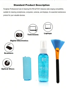 FB Fengbiao FB-QJT001 Reinigungsset: Reinigungsflüssigkeit, Mikrofasertuch, Bürste. Geeignet zum Reinigen und Staubschutz von Laptop, Computer-Tastatur, Digitalfotokamera-Display