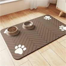 1pc Fast Drying Diatomite Pet Feeding Mat - Anti-Splash, Absorbent, Easy To Clean, Suitable For Dogs And Cats, Herringbone Non-Slip Design With Paw Print Pattern, Black, Washable Pet Feeding Mat