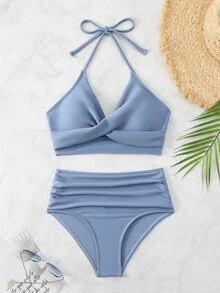 Women's Summer New Fashion Sexy Bikini Set, Hot Springs Swimsuit Women Beach Split Two-Piece Swimsuit Women - 藍色 - 查看 2