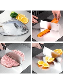 Planche à découper en acier inoxydable - Double face, résistante à la rouille, pour la viande, les fruits et les légumes - Tapis à découper de cuisine haut de gamme avec une hygiène améliorée