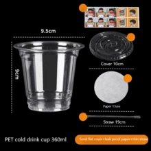 Set de 20 vasos desechables de plástico con tapas de 360/420/520ml para café con hielo, batidos, malteadas y bebidas frías, ideal para fiestas de cumpleaños - Transparente - Ver 2