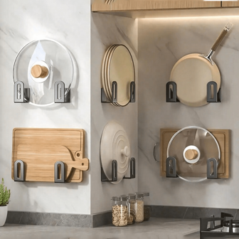 无需钻孔的橱柜盖架 + 纸巾架，通用锅盖收纳架，厨房盖架储物架，适合 6 - 13.5 英寸盖子，请参阅安装图