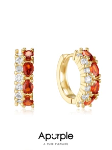 1 par de pendientes de circonita de colores con diseño minimalista, pendientes con perilla de longitud corta, joyería elegante
