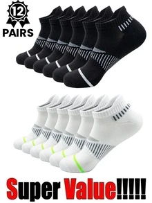 12 Pairs Men & Women's Breathable Moisture-Wicking Ankle Socks With Geometric Pattern, Side Stripe, Odor-Resistant, High Elasticity, Suitable For Sports, Home, Running, Travel, Hiking, Cycling And Other Activities, Ideal For All Seasons - Multicolor - View 2