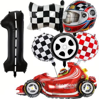 Racecar Flag Balloons With Numbers 1-9, Suitable For Racecar Birthday Balloon Decoration, Racing Track Birthday Racecar Themed Party Supplies