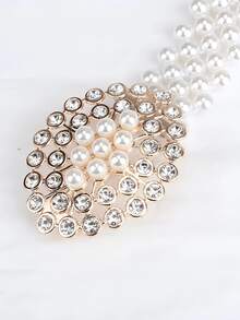 1pc Women's Summer Dress Pearl & Rhinestone Elastic Waist Chain - White - View 3