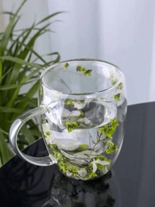 1 Double-Layer Glass Coffee Cup With Dried Flowers, Insulated And Heat-Resistant Water Cup, Suitable For Hot And Cold Drinks, Perfect For Cold Drinks, Sparkling Water, Fruit Tea, Juice And Latte Coffee - Suitable For Weddings, Parties, Bridal Showers, Birthday Gifts, Etc Back To School