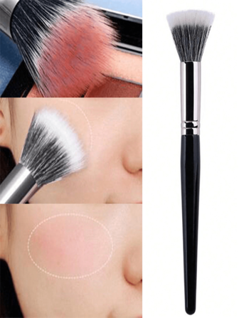 1 pieza Brocha de rubor de doble capa con mango de madera, brocha de maquillaje multifuncional de doble cabezal portátil adecuada para hombres y mujeres, que incluye brocha de base, brocha de contorno, brocha de polvo, brocha de rubor