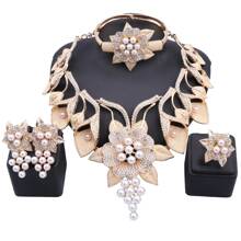 Vintage Luxury Artificial Crystal & Pearl Statement Necklace, Earrings, Bracelet, And Ring Set, 18K Gold Plated Synthetic August Birthstone Jewelry Set For Women, Perfect For Wedding And Party Occasions - Valentine's Day Gift-Compatible