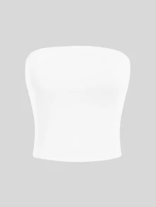 Women's Basic Cropped Tube Top Strapless Long Double Tube Top Without Pads - trắng - Xem 1