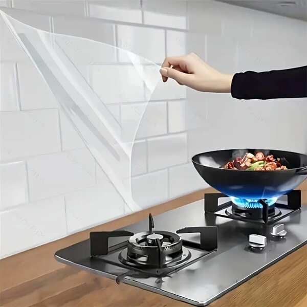 Transparente Ölspritzschutzfolien-Aufkleberrolle - wasserdicht, hitzebeständiges PET, selbstklebende Spritzschutzfolie, geeignet für Küche, Schränke, Herd und Dunstabzugshaube, Herdplatten-Schutzabdeckung