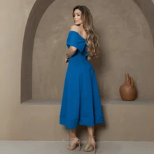Detrix Women's Off-The-Shoulder Midi Dress Flared Party Luxury Simple Elegant Conservative/Modest Basic Party Vintage Classic Cute Party Romantic Minimalist Knit Fabric Split Off-The-Shoulder Party Dress Flare Skirt Beach Evening Wedding Party Birthday Party Anniversary Party Family & Home Graduation Party Cocktail Formal & Evening Prom Wedding Guest Bachelorette Party Homecoming Travel Tea Party - Màu xanh lam - Xem 2