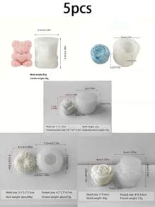 5pcs Silicone Mold - Rose Blossoms, Love Bear Design, Suitable For DIY Candles, Soap, Clay Crafts - Perfect Gift For Girlfriend, Young People, Family - Ideal For Easter, Valentine's Day, Birthday, Home Decoration