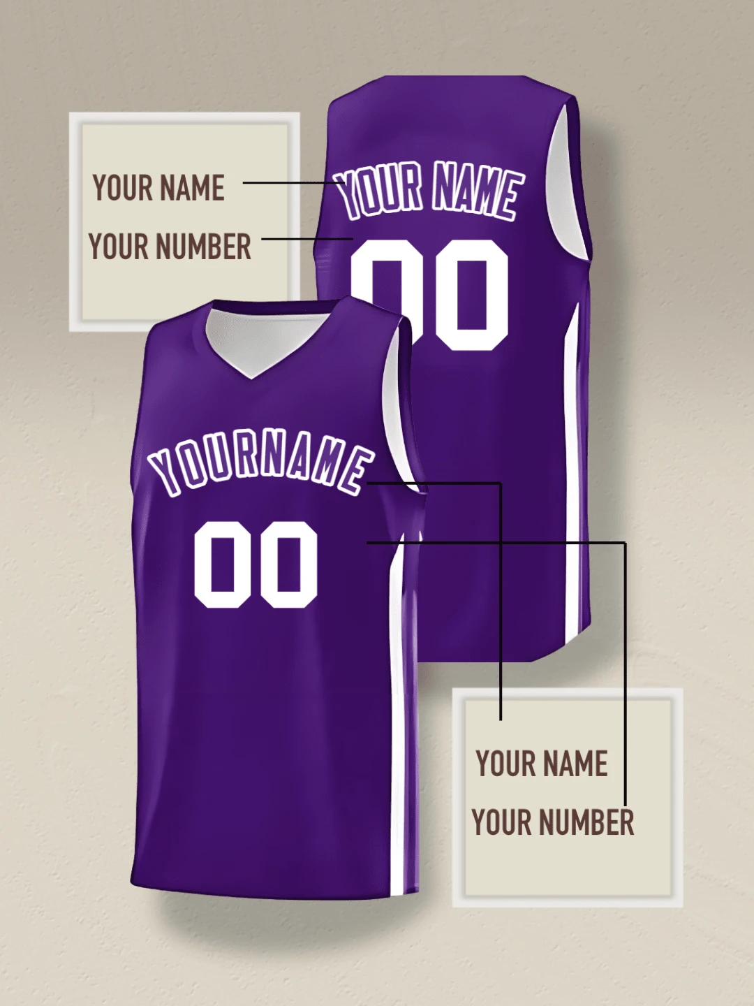 Custom Men's Basketball Jerseys Purple V-Neck Personalized Printed Name And Number Basketball Jersey Men Women Youth - Purple - View 1