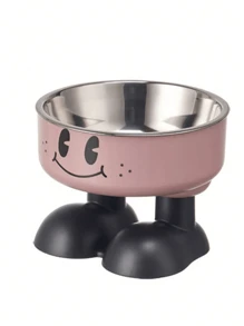 1pc Elevated Pet Feeding Bowl, Cartoon Design, Plastic, Anti-Spill & Neck Protection, For Cats And Dogs