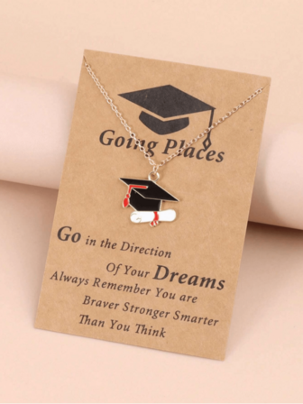 1 件优雅魅力珠宝金色金属链浸黑色毕业帽装饰吊坠项链，夏季黄金珠宝，毕业季，毕业典礼，学习，进步，礼物，适合男女学生