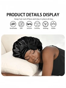 1PC Luxurious Satin Silky Bonnet With Adjustable Tie - Lightweight Hair Protection Cap For All-Night Comfort, Hair Care, And Shower Luxurious Satin & Silk Bonnet For Sleeping - Adjustable Comfort Fit With Tie Band - Unisex Night Hair Protection For Men & Women