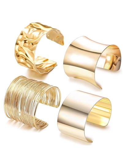 Yanxyad Juego de pulseras tipo brazalete grueso de oro para mujer, pulseras tipo bangle de oro de declaración, joyería punk para el brazo, pulseras tipo cuff de oro gruesas y contundentes