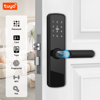 1 Pc TUYA Smart Electronic Lock, Keyless Entry, Support Fingerprint, Password, Key, IC Card, NFC, Mobile APP Remote Unlocking, Reversible Handle, 9 Language Voice Broadcast, USB Emergency Power Supply, Suitable For 35-55 Mm Thickness Wooden Doors For HOME, OFFICE, APARTMENT