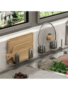 无需钻孔的锅盖架、多功能厨房收纳架、壁挂式切菜板和锅盖收纳架