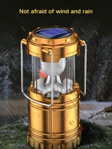 SunnyTech 4-in-1 tragbare Camping-Laterne mit Powerbank, USB-aufladbar, Outdoor-Leuchte für Wandern, Rucksacktouren (Handhabung/Blinklicht/Taschenlampe Modus) & Notfall, inklusive Tragegurt - Gold